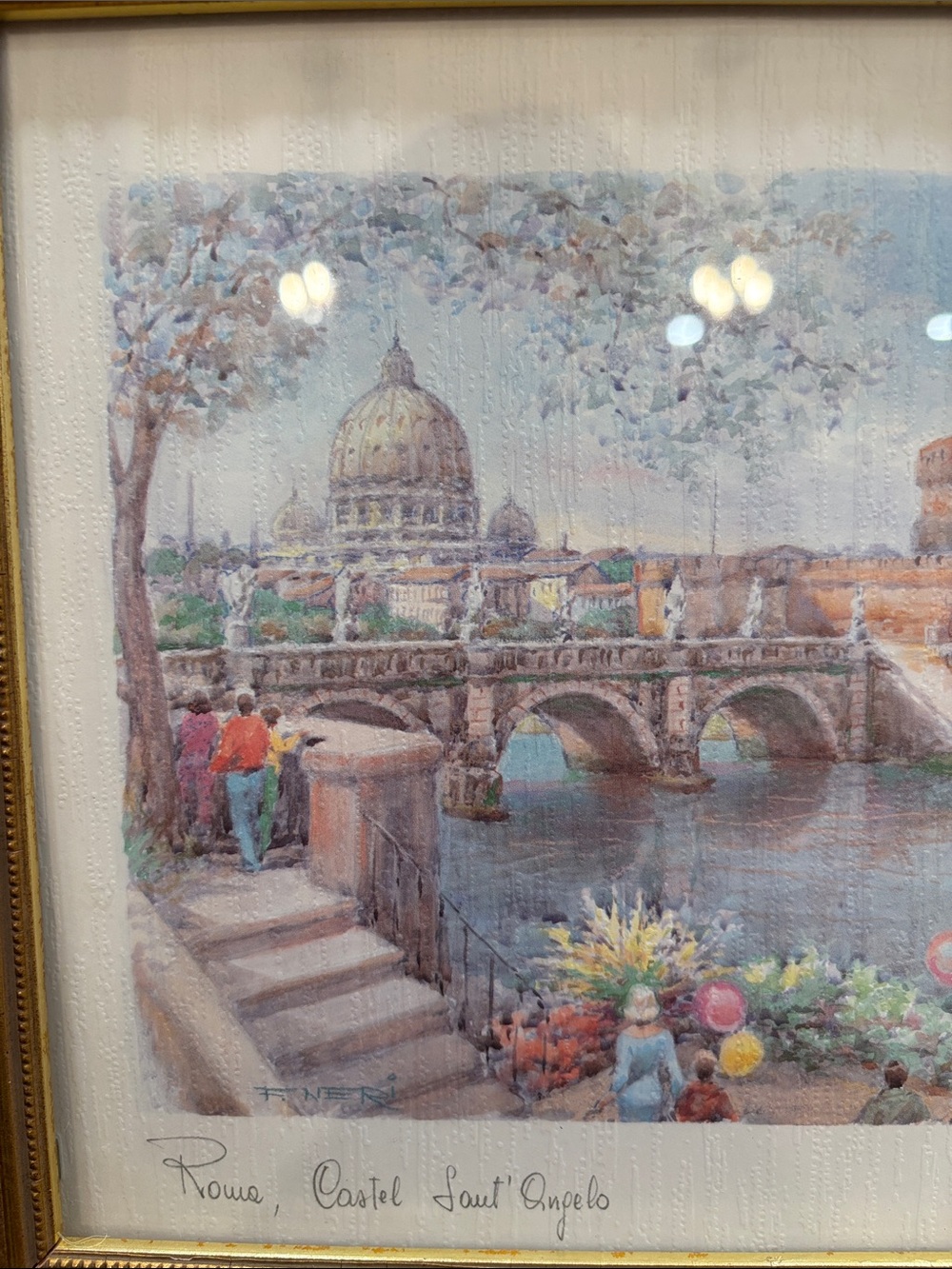 Framed Watercolor Cityscape with Balloons - Gold Frame